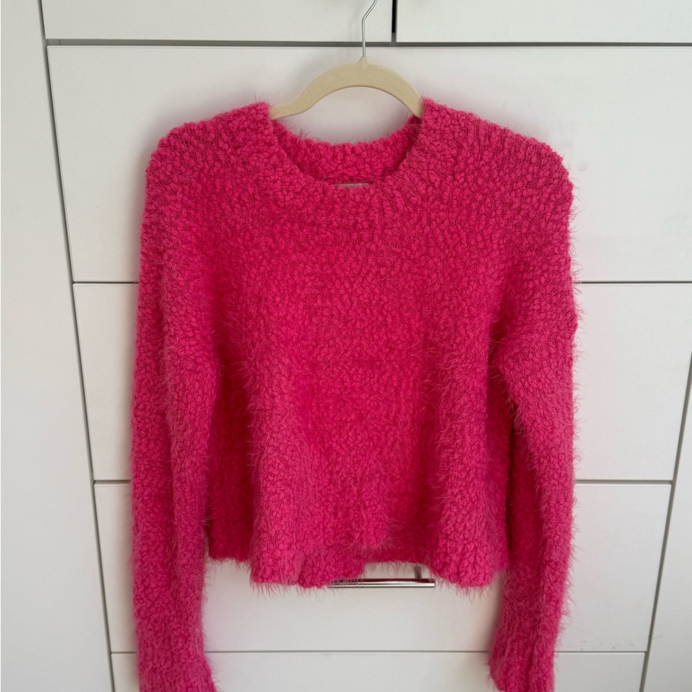 Show Me Your MuMu Fuzzy Crewneck Sweater in Hot Pink
